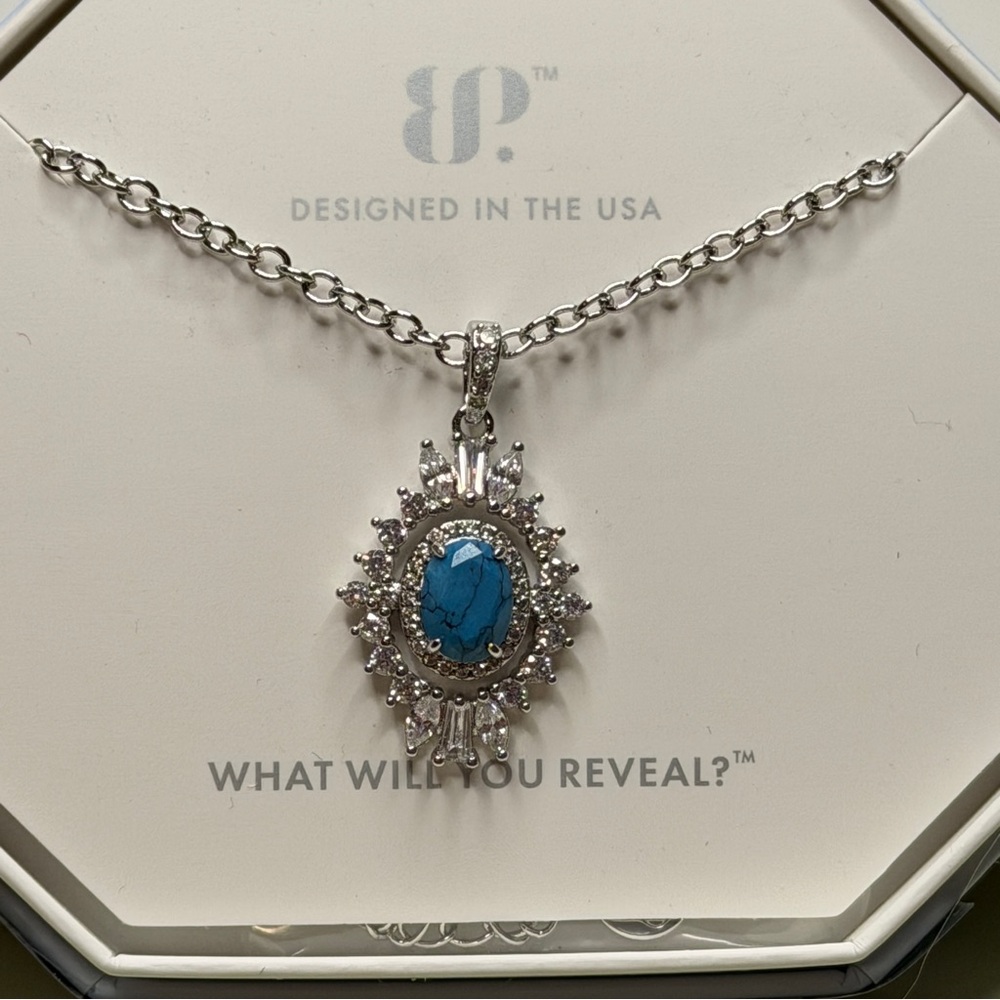 Elegant Bomb Party Rhodium & Turquoise Pendant Necklace